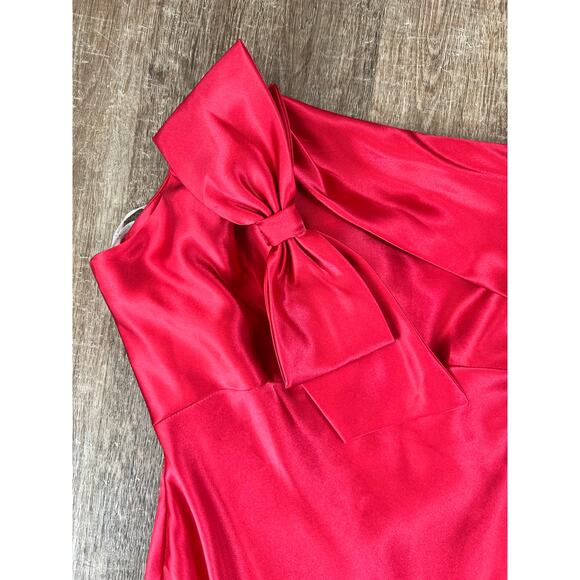 Jessica McClintook for Gunne Sax Vintage Beautiful Red One Shoulder Satin Dress - Picture 7 of 11